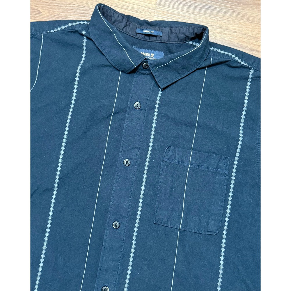 Roark Journey Striped Short Sleeve Woven Button Down Shirt Black Men's Sz L